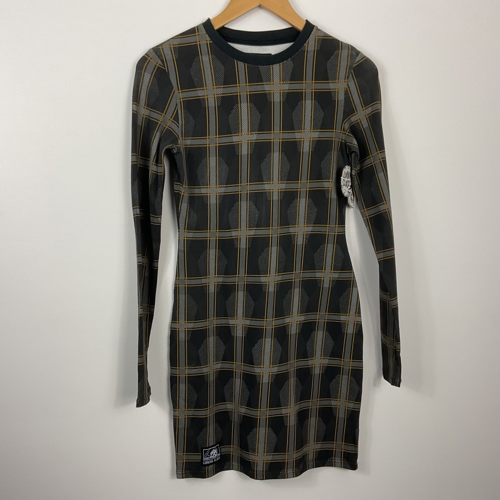 Lurking Class By Sketchy Tank Coffin Plaid Long Sleeve Mini Dress Black Size S